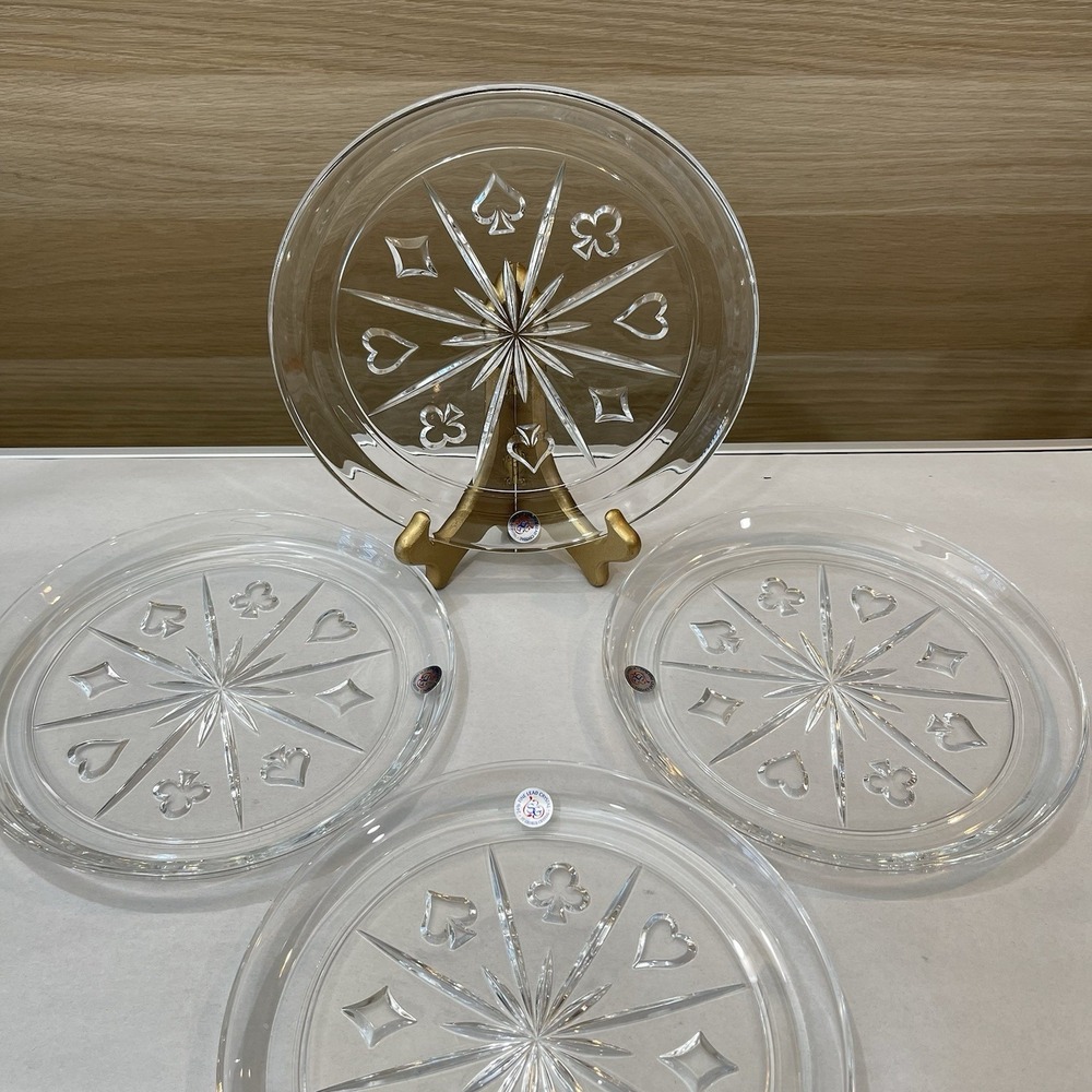 Vintage Toscany Classics Crystal Playing Card Suit Plates Set 4 Poker Game Night